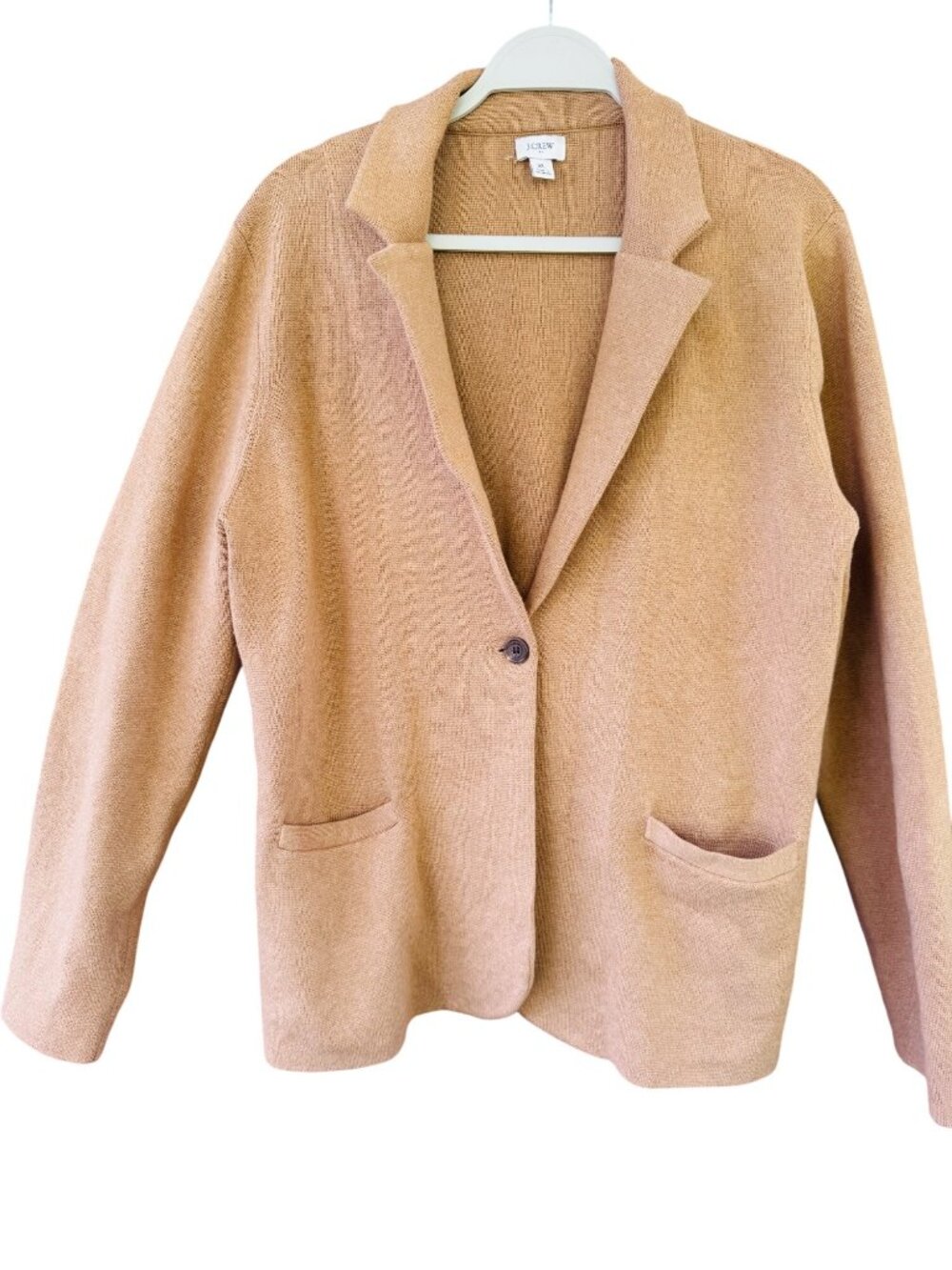 J.Crew Camel Tan Knit Blazer Cardigan XL 100% Cotton Cambodia